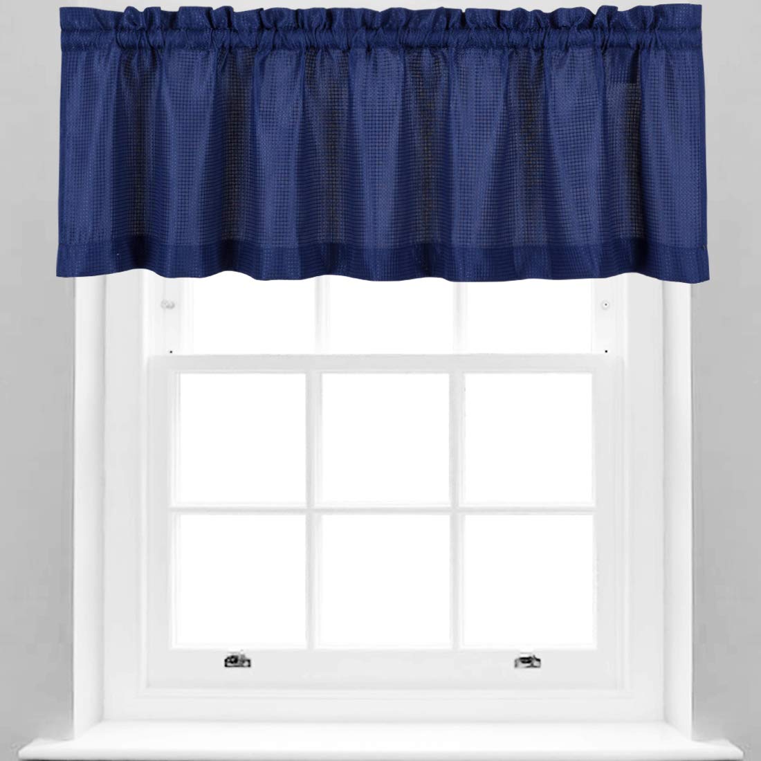 Valea Home Waffle Woven Textured Valance Curtains for Bathroom Water Repellent Window Covering Short Window Curtain, Navy Blue, 