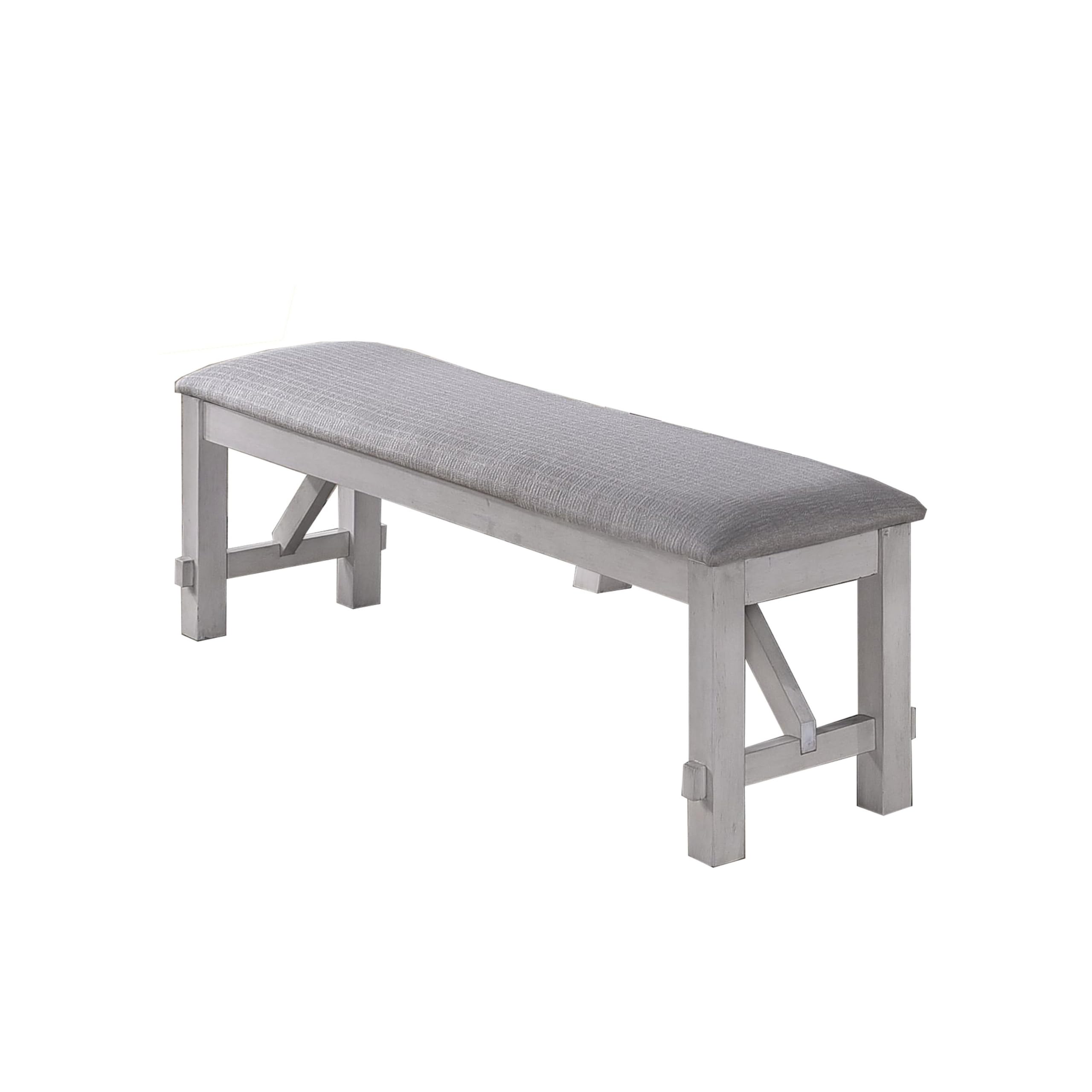Benjara Fabric Upholstered Wooden Bench with Braces, Gray