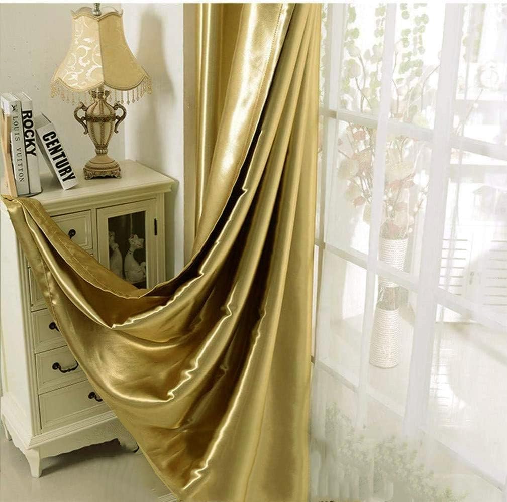 1 Pair Semi-Blackout Gold Curtains for Living Room Bedroom Grommet Top Golden Curtains for Windows (Shiny Gold, 2 x 52 x 84 Inch