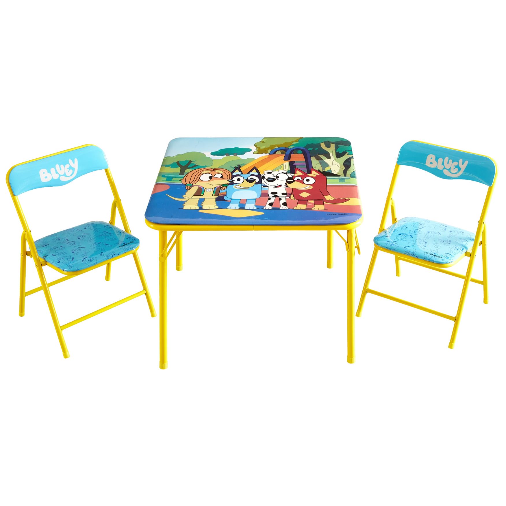 Idea Nuova Bluey Kids Table and Chair Set, 3 Piece Folding Activity Set with Square Table & 2 Chairs,Furniture for Playroom, Cra