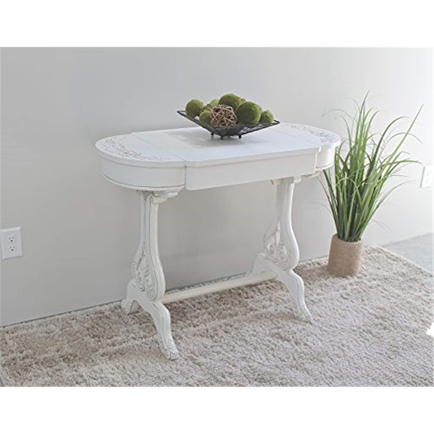 International Caravan Furniture Piece Windsor Carved Wood Writing Table with Flip-up Drawers