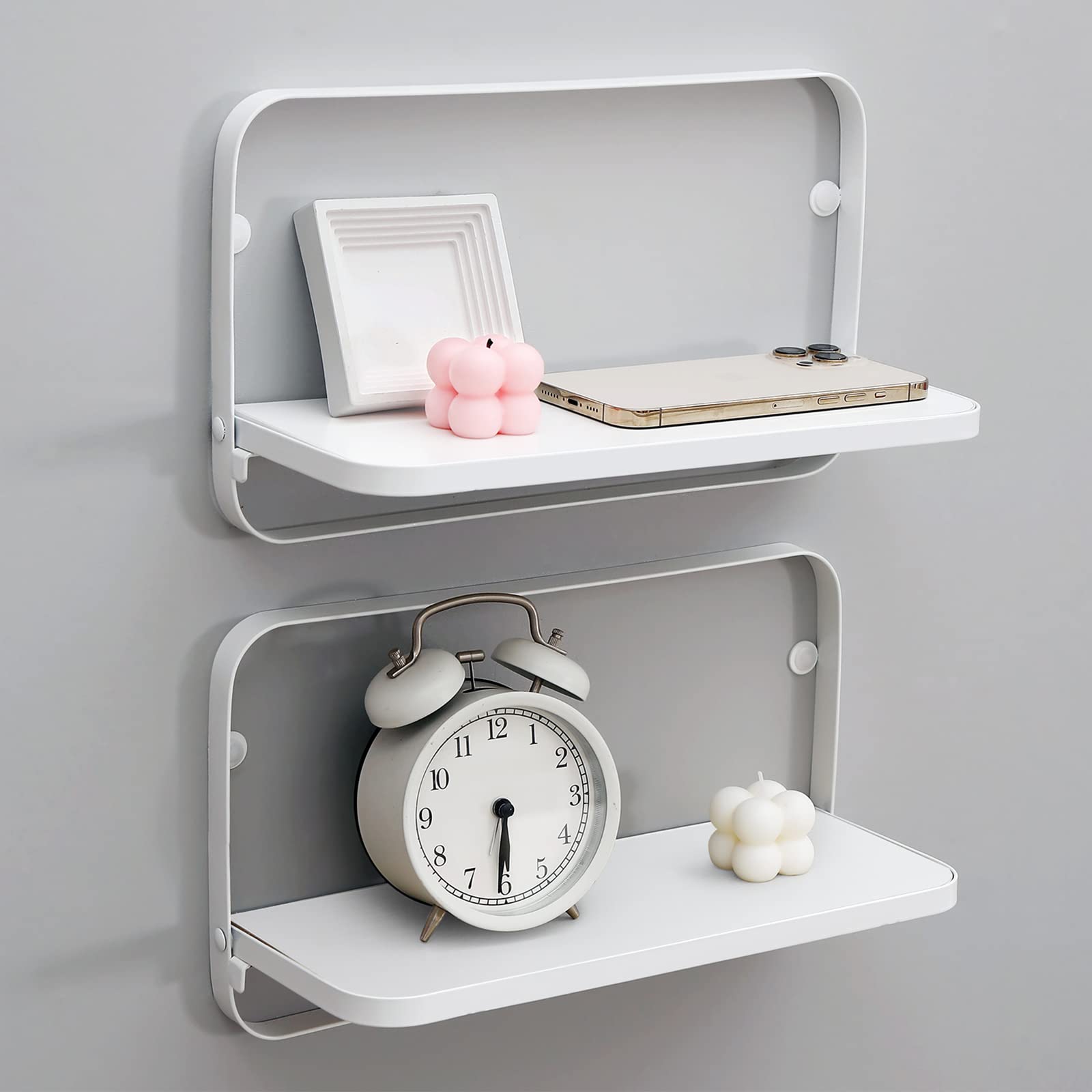 WELLAND White Floating Shelves Set of 2, Small Fold Down Wall Shelf Folding Display Wall Shelves for RV, Camper, Loft, Bedside |