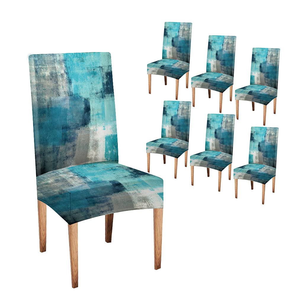cAPScEOLL Turquoise Teal chair covers for Dining Room 6 Pack and Dining Kitchen chair cover chair clipcovers Removable Washable 