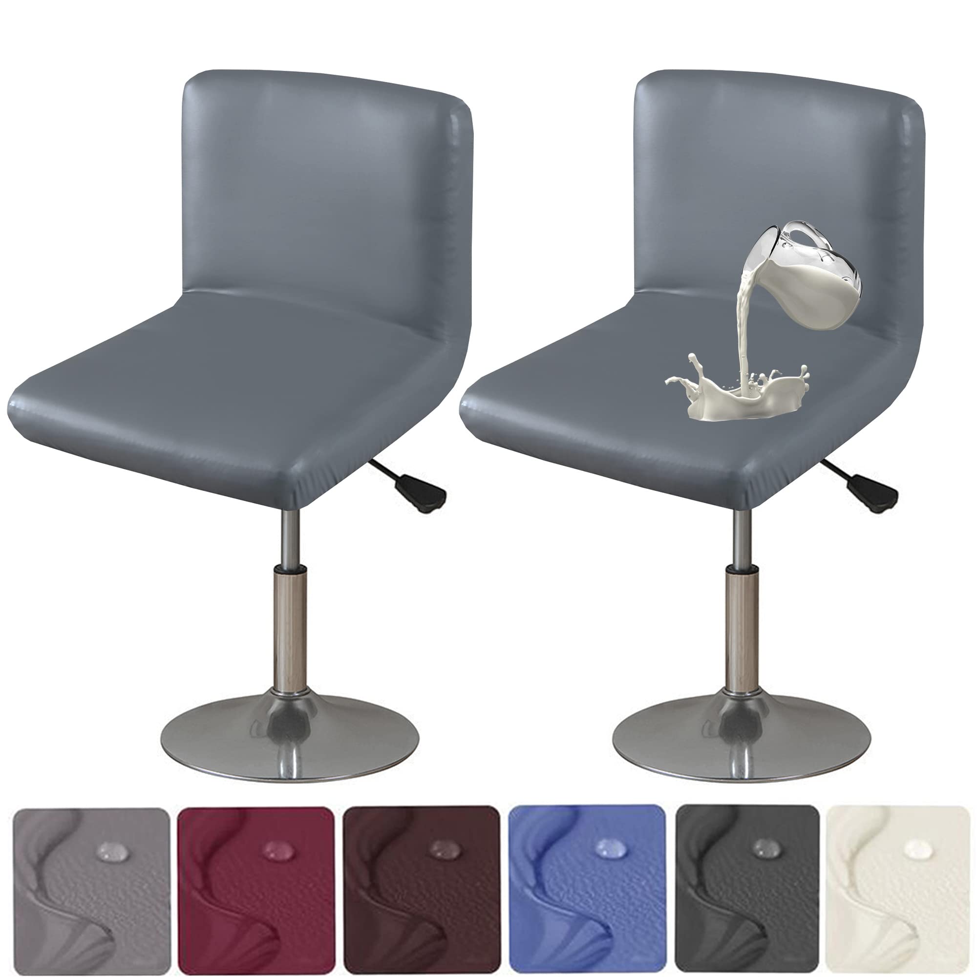 HFCNMY Bar Stool Chair Covers, 2 Pack Stretch Waterproof PU Bar Stool Covers with Backs Washable Bar Chair Covers Swivel Barstoo