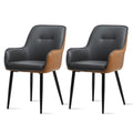 OFCASA Dining Chairs Set of 2 Grey Brown Faux Leather Leisure Living Room Chairs with Arms Backrest and Metal Legs Upholstered L