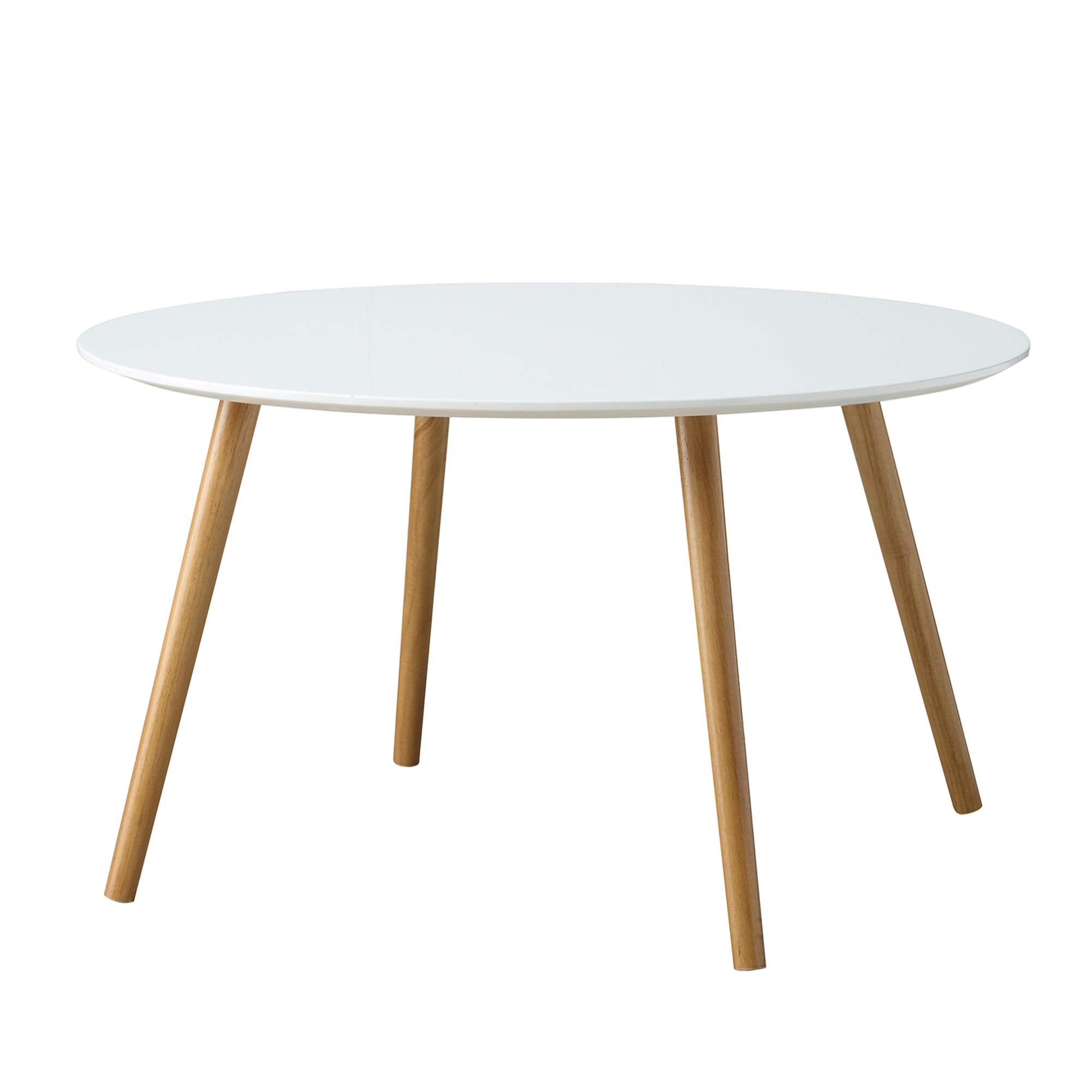 Convenience Concepts Oslo Round Coffee Table - Mid-Century Modern Minimalist Design, Glossy White Top, Solid Wood Legs, Easy 2-S