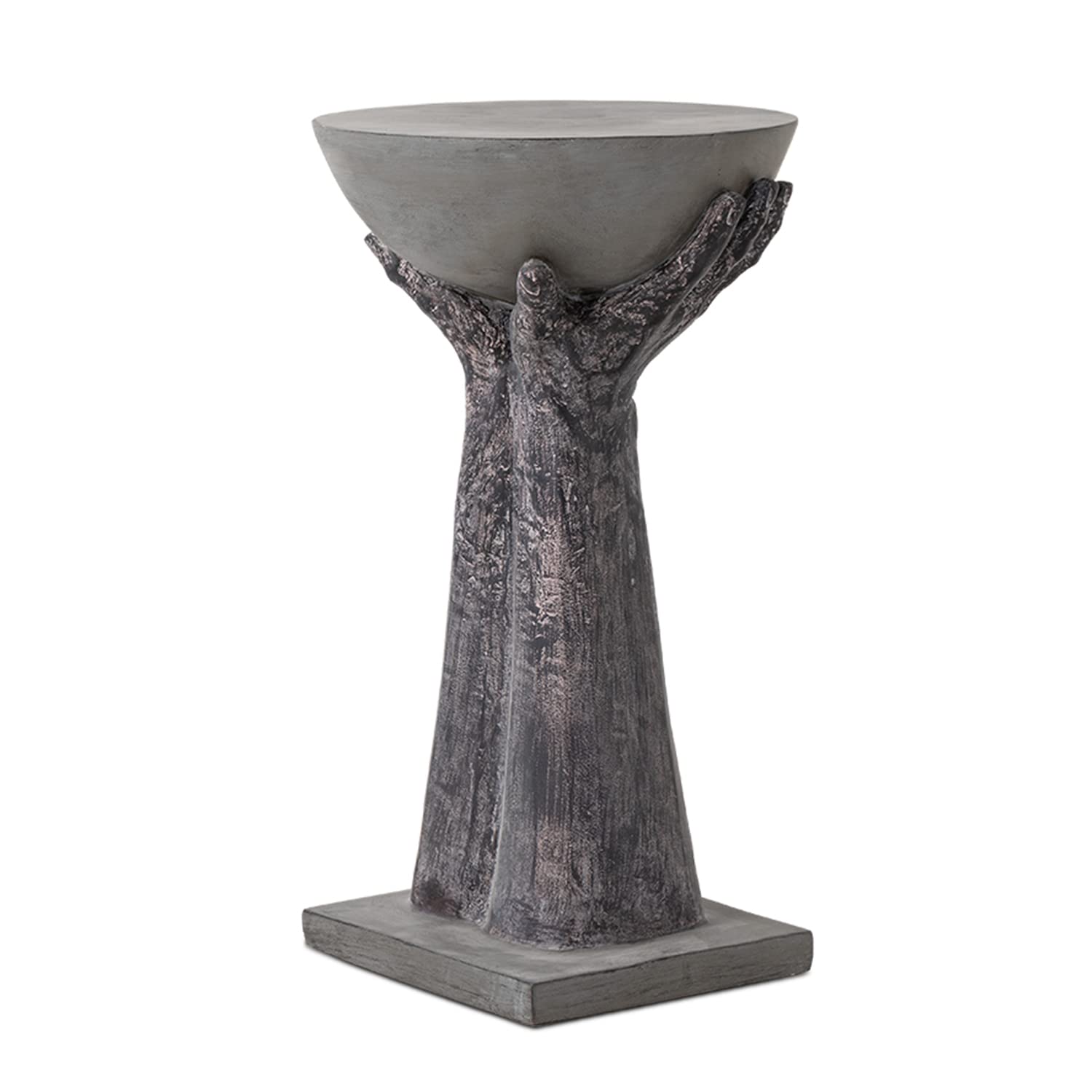 COSIEST Outdoor Side Table, Two Hands-Shaped Base w Round Top Accent Table, Lightweight Plant Stand, Concrete Finish