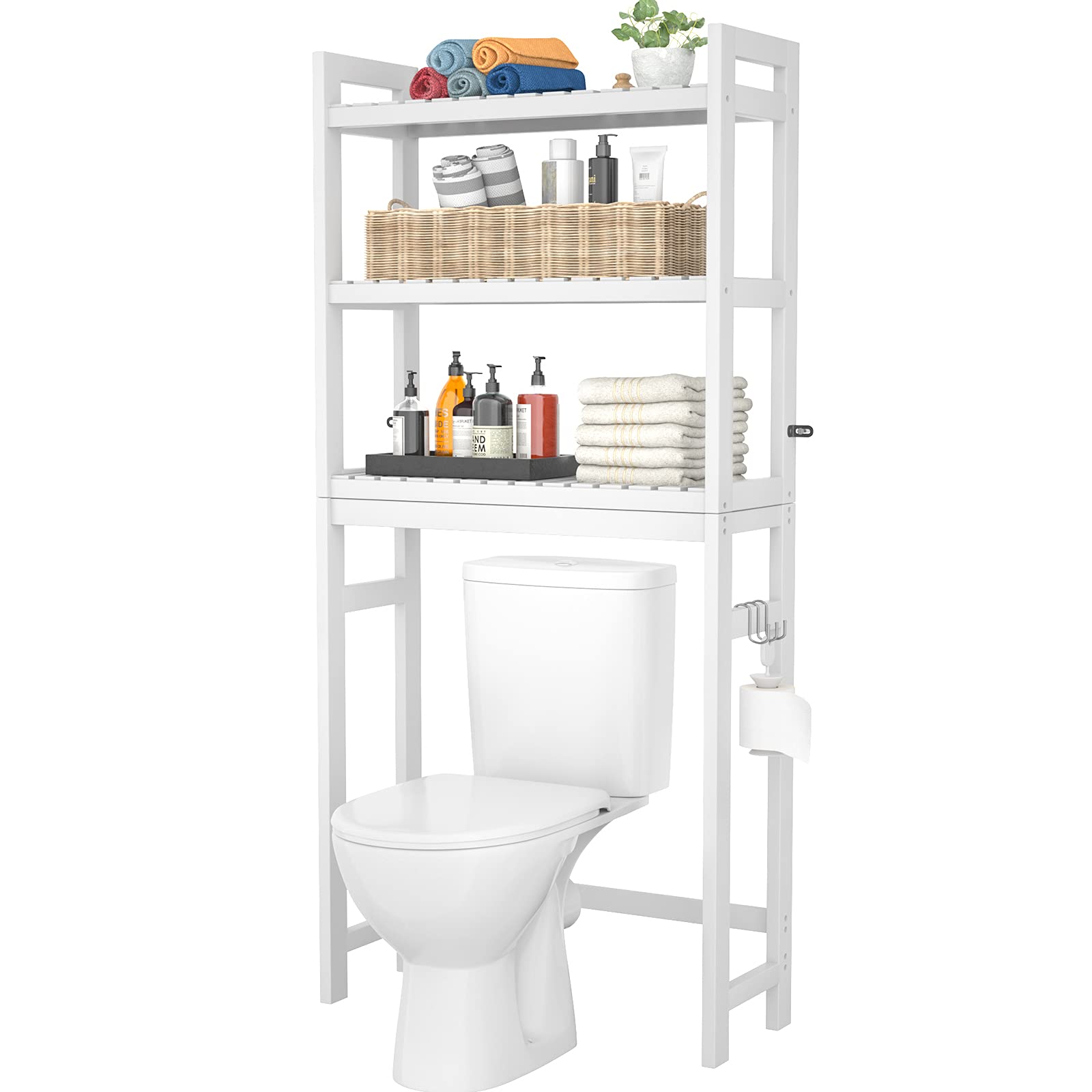 Homykic Over The Toilet Storage, Bamboo Over Toilet Bathroom Organizer Rack, Freestanding Bathroom Shelves Above Toilet Storage 