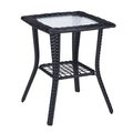 Pinikuyiro Outdoor Side Table with Storage Wicker Patio Side Table, Tempered Glass Top End Table for Balcony Porch Deck (Black)