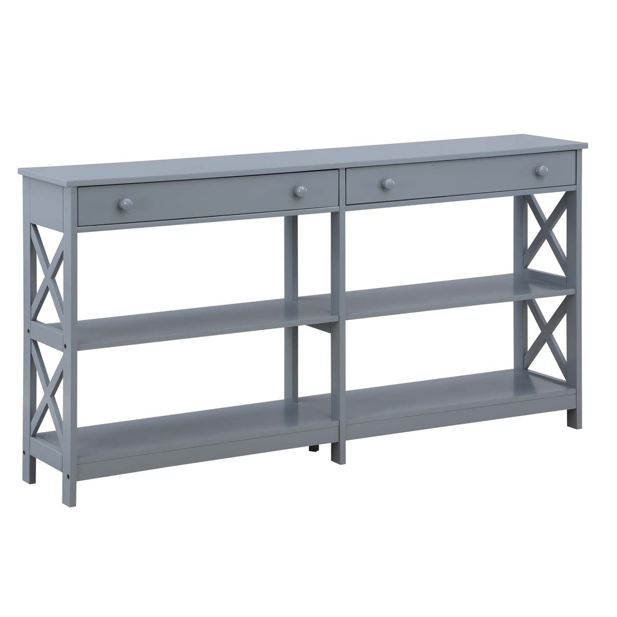 Convenience Concepts Oxford 2-Drawer Console Table with Shelves, 60, Gray