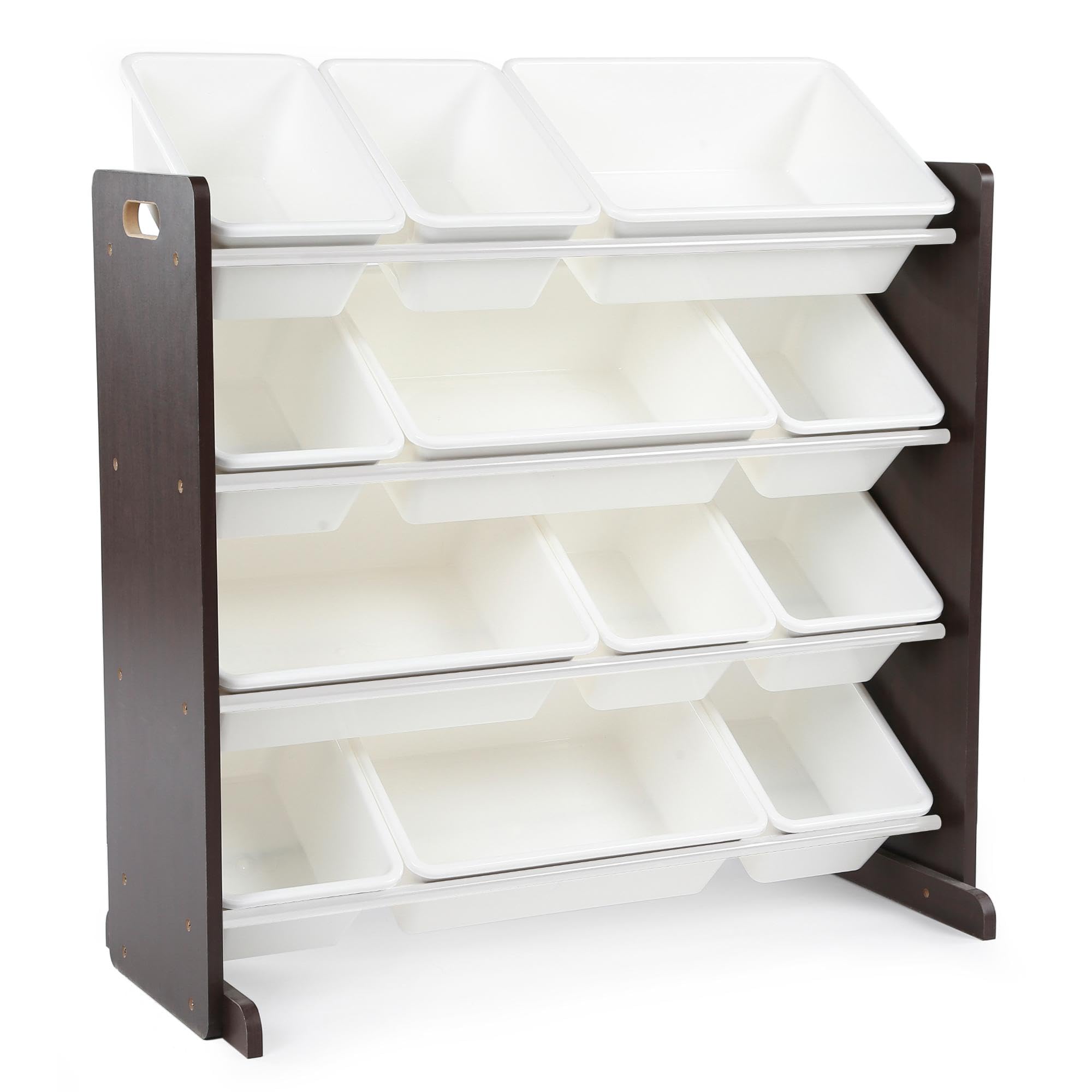 Humble Crew Kids Toy Storage Organizer with 12 Plastic Bins, Espresso/White - Removable Bins for Playroom, Bedroom, Toddler Furn