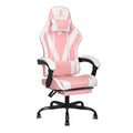 ErgoDesign Gaming Chair with Linkage Armrest & Footrest, High Back Video Gaming Chair, Pink/White