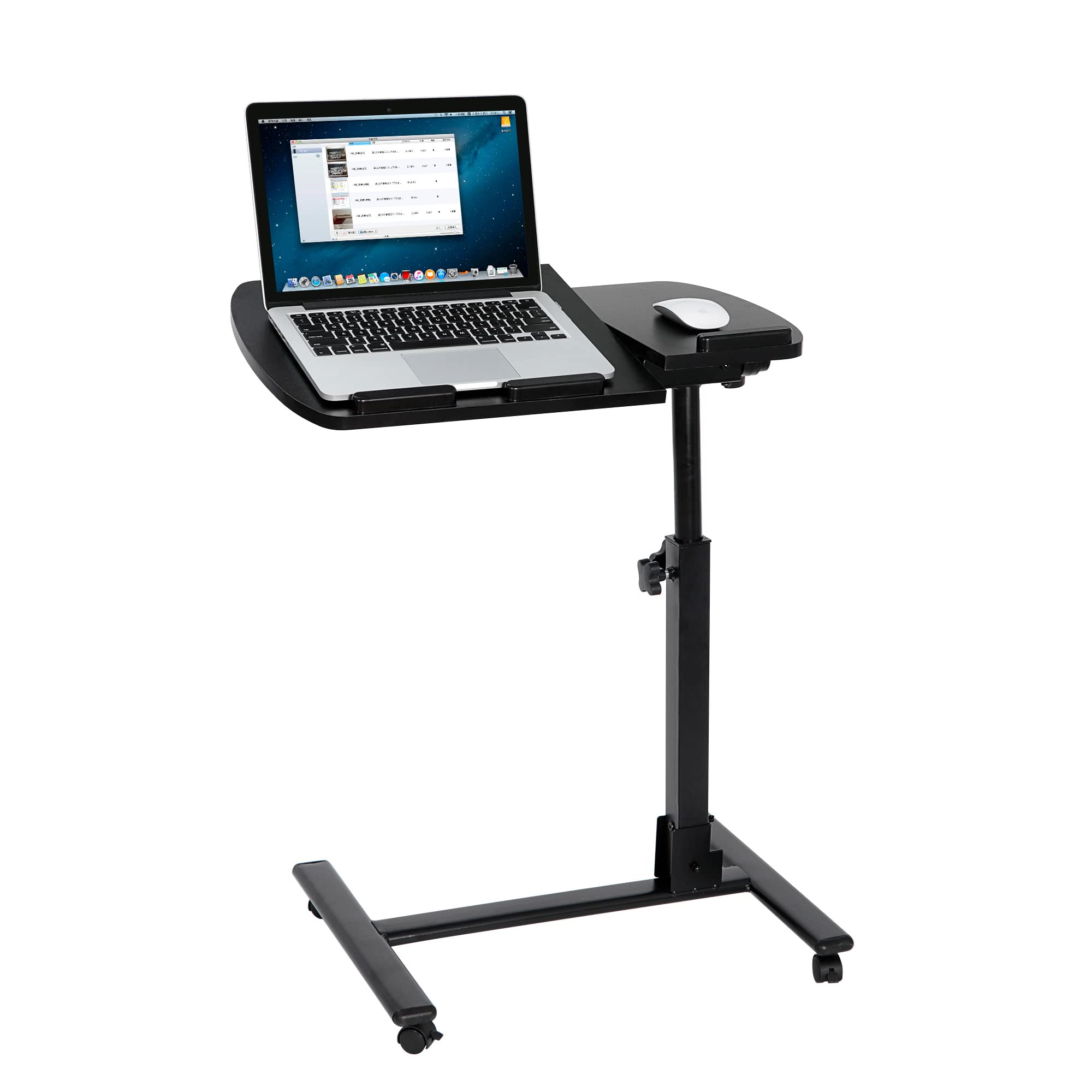 SUPER DEAL Overbed Angle & Height Adjustable Mobile Rolling Laptop Stand with Lockable Wheels Sofa/Bed Side Table Hospital Table