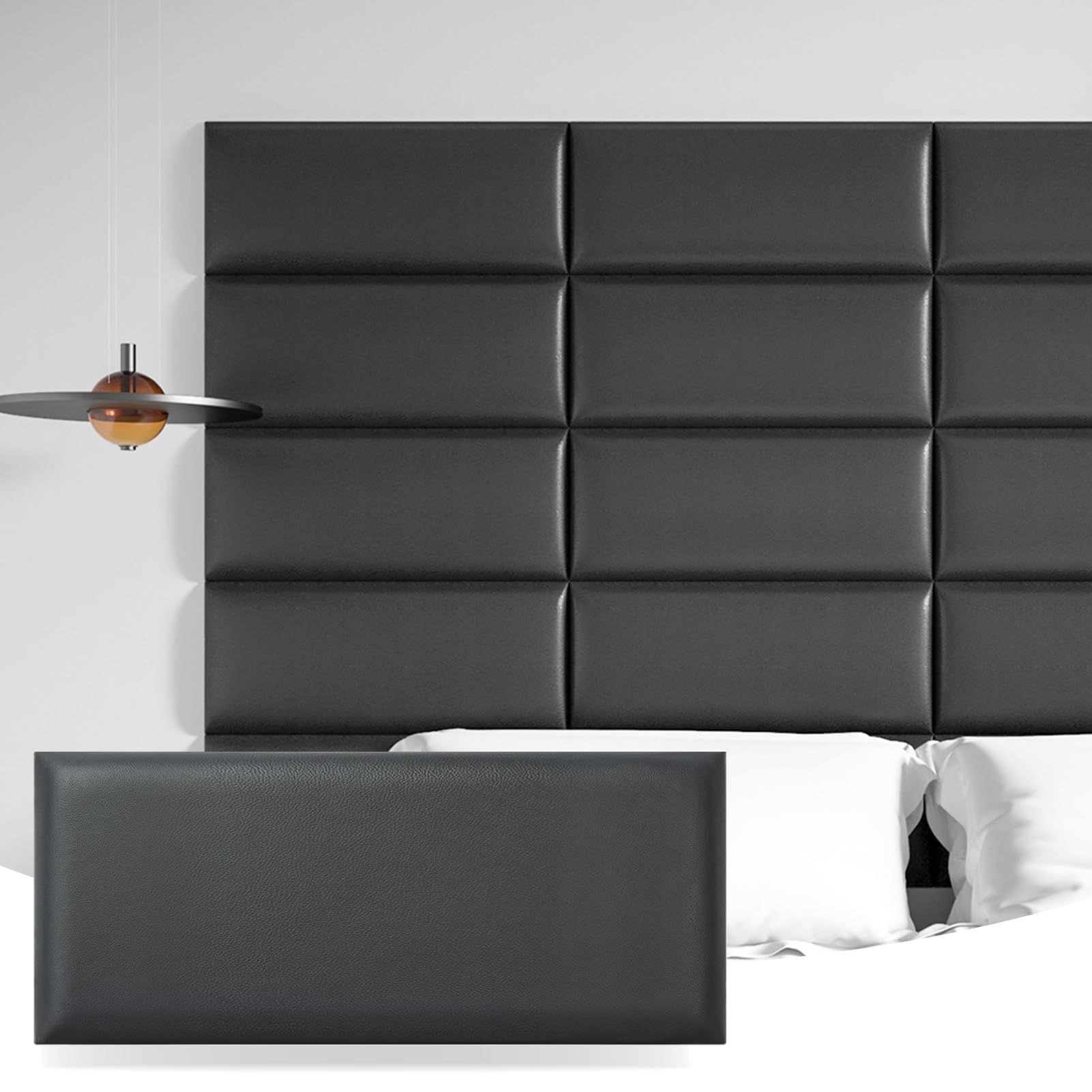 Art3d Peel and Stick Headboard for Queen and King in Black, Pack of 9 Panels Sized 9.84 x 23.62, 3D Soundproof Wall Panels, Upho