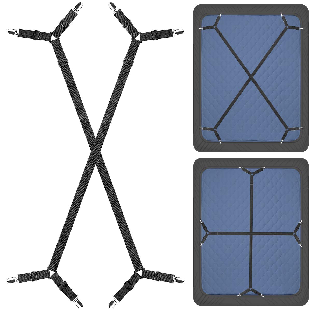 ZHOUBIN Sheet Suspenders Clips, Bed Sheet Straps Mattress Sheet Holders for Twin, Full, Queen, King - Keep Sheets in Place Corne