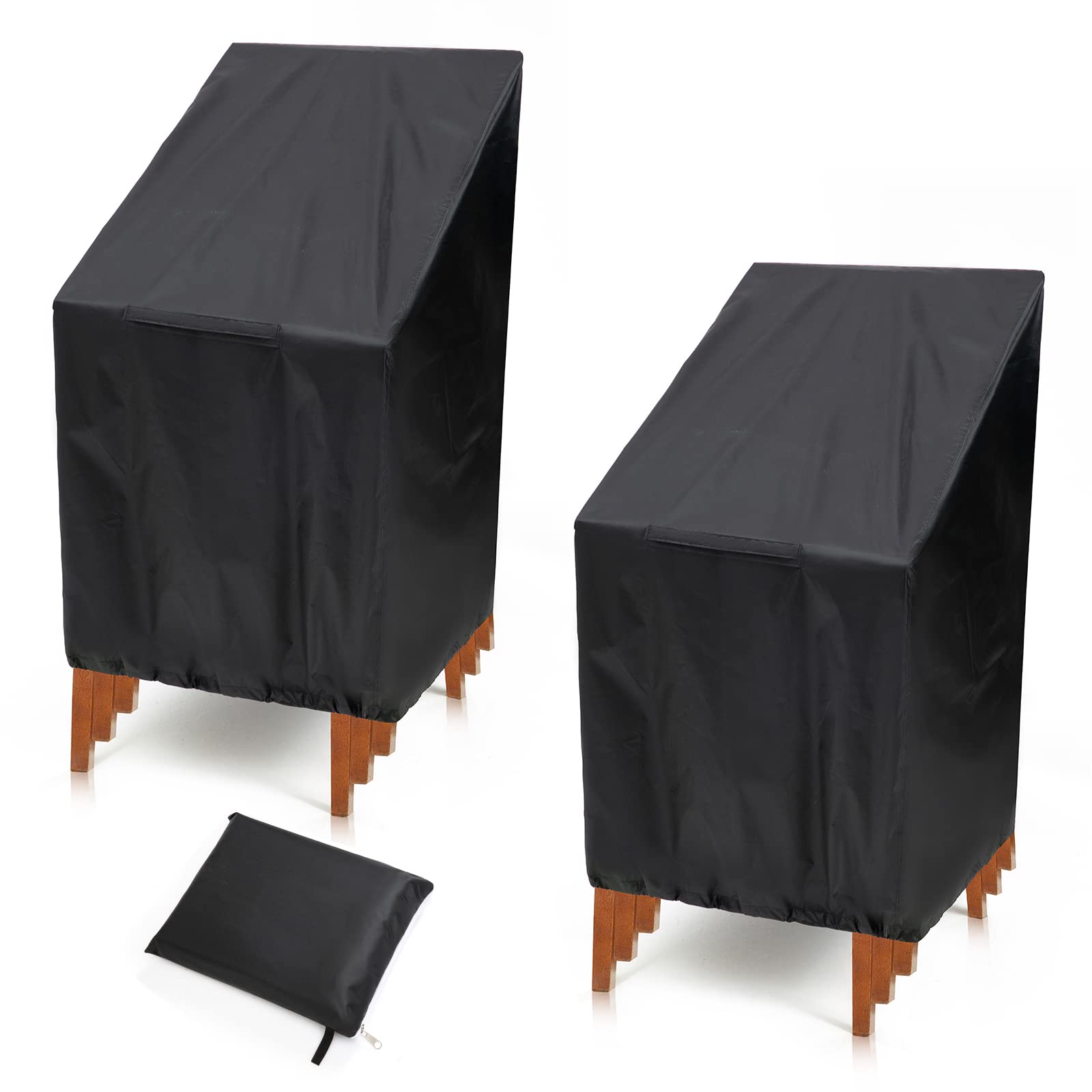 Outdoor Chair Covers, 2 Pack Waterproof Stackable Dust Rain Snow-Proof High Back Patio Covers - Fits 4-6 Stackable Dining Chairs