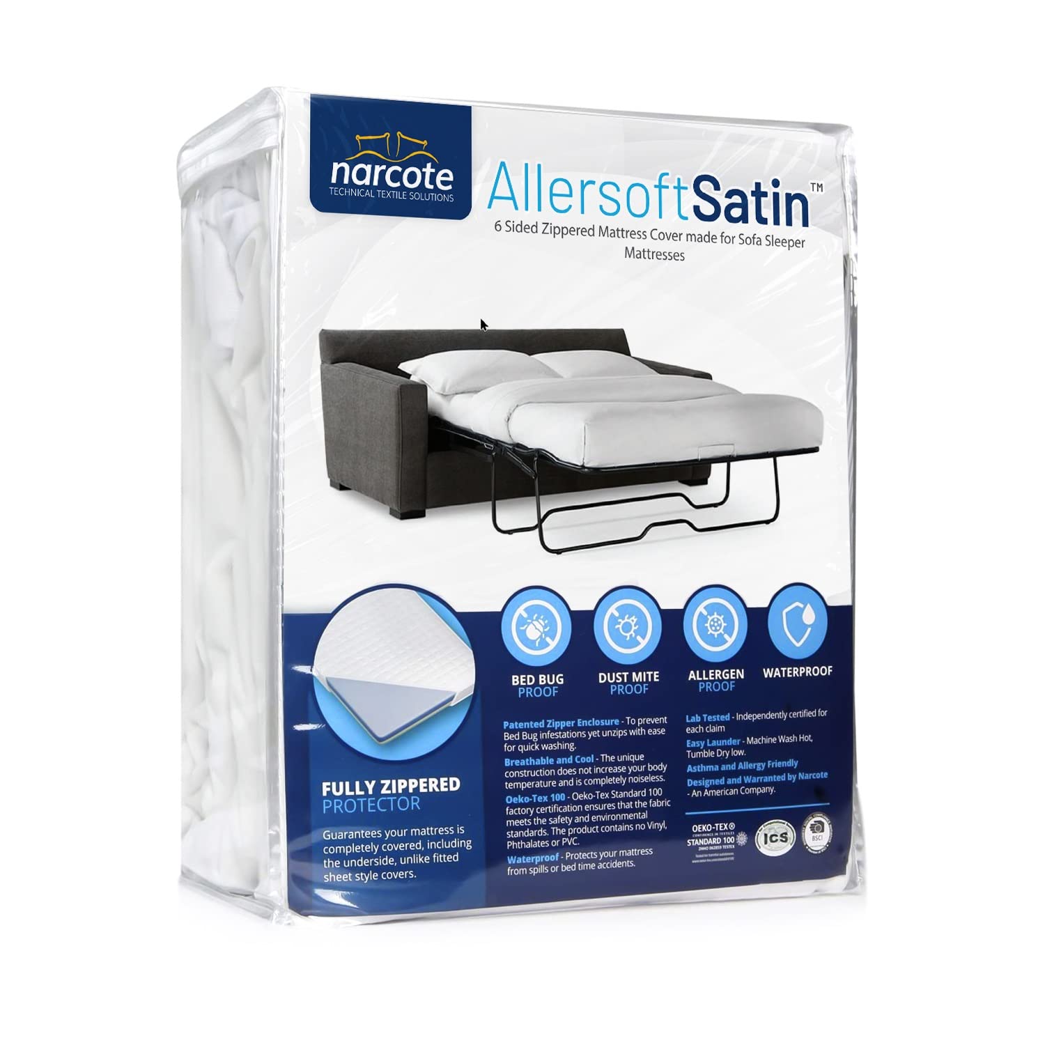 Allersoft| Queen Sleeper Sofa Mattress Cover with Secure Locking Zipper. Creates a Natural Seal On All Sides of Your Pull-Out So