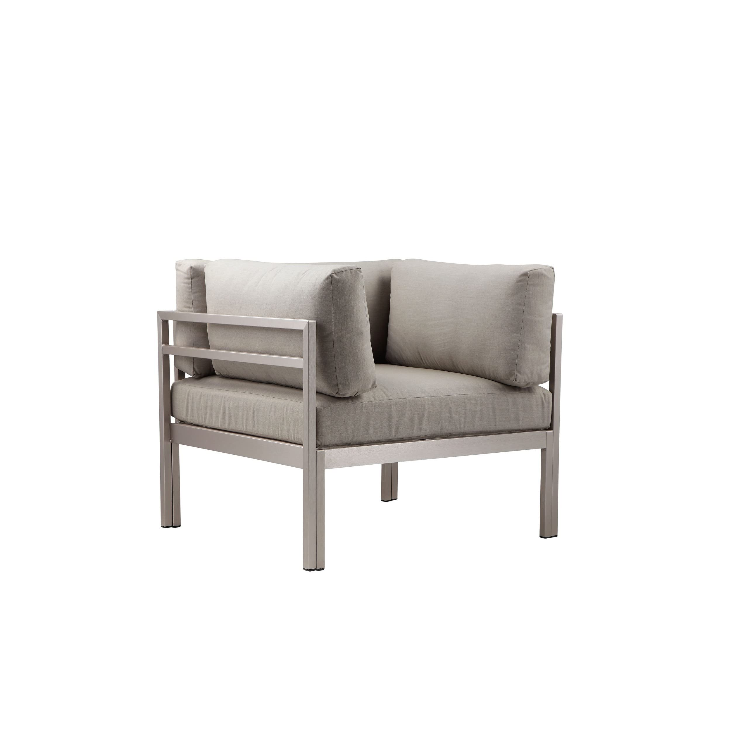 Benjara BM287771 Patio Cilo 34 Inch Outdoor Armchair, Gray Aluminum, Water Resistant Cushions