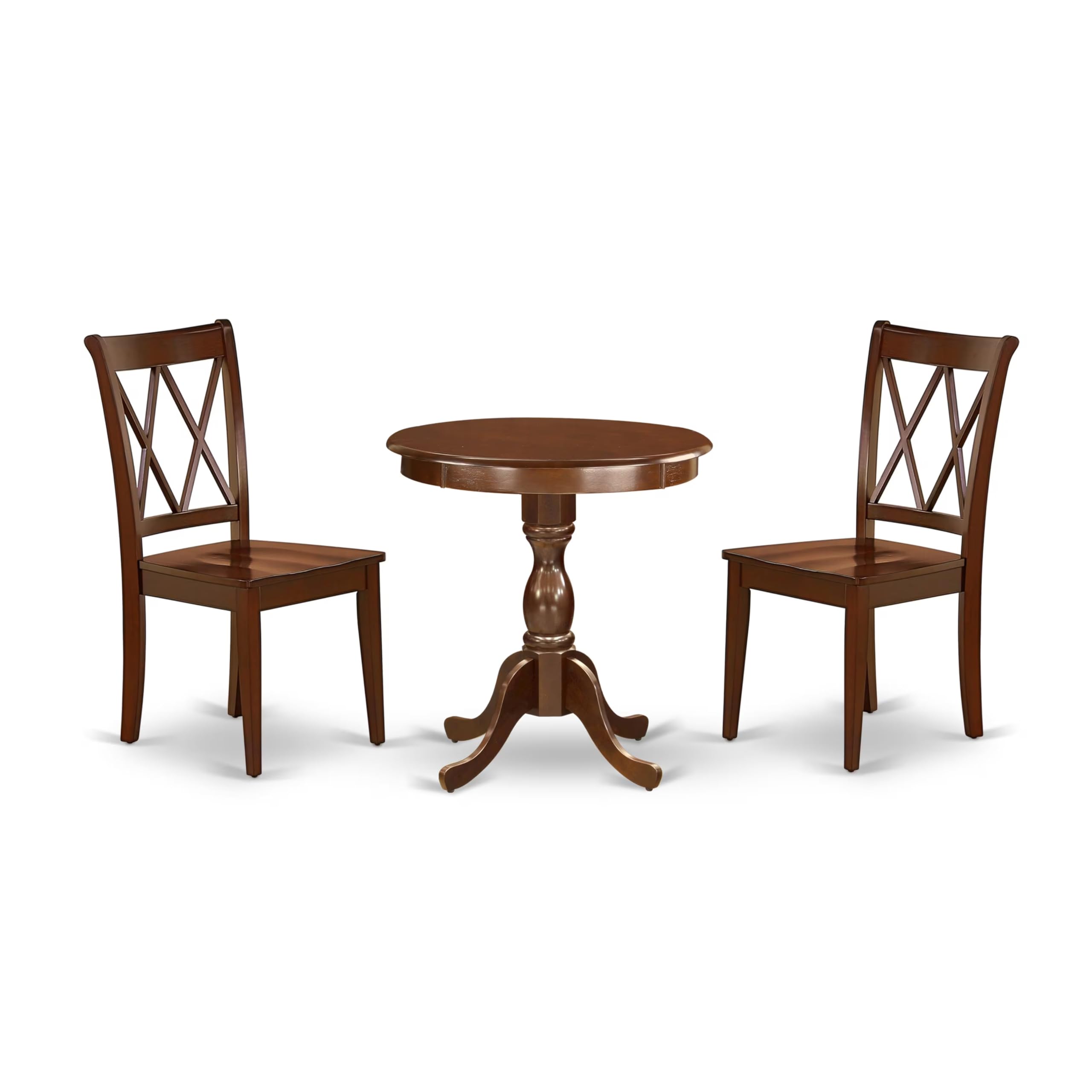 East West Furniture ESCL3-MAH-W 3 Piece Dinette Set for Small Spaces Contains a Round Dining Table with Pedestal and 2 Dining Ch
