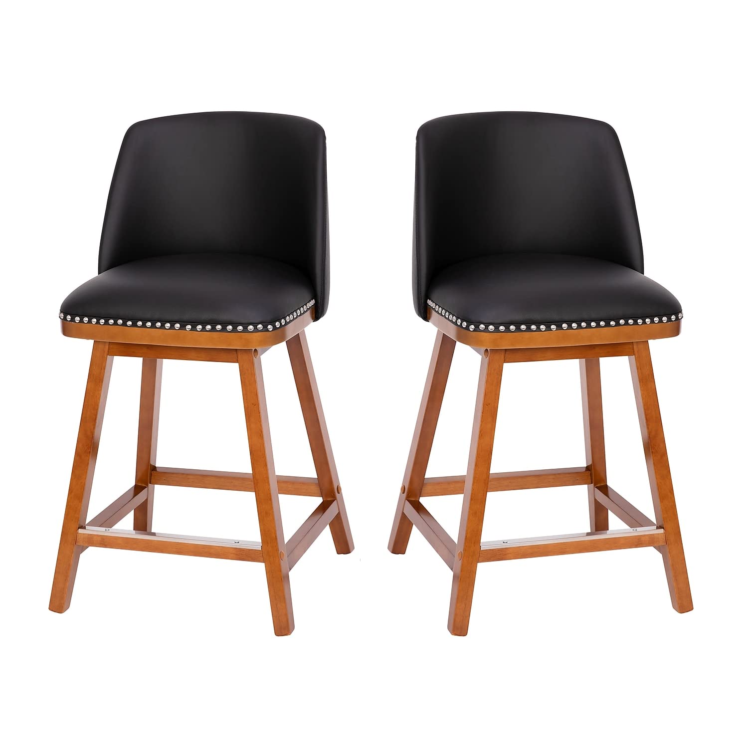Flash Furniture Julia Set of 2 Transitional Counter Stools - Black LeatherSoft Upholstery - Silver Nailhead Trim - 24 Inch - Wal