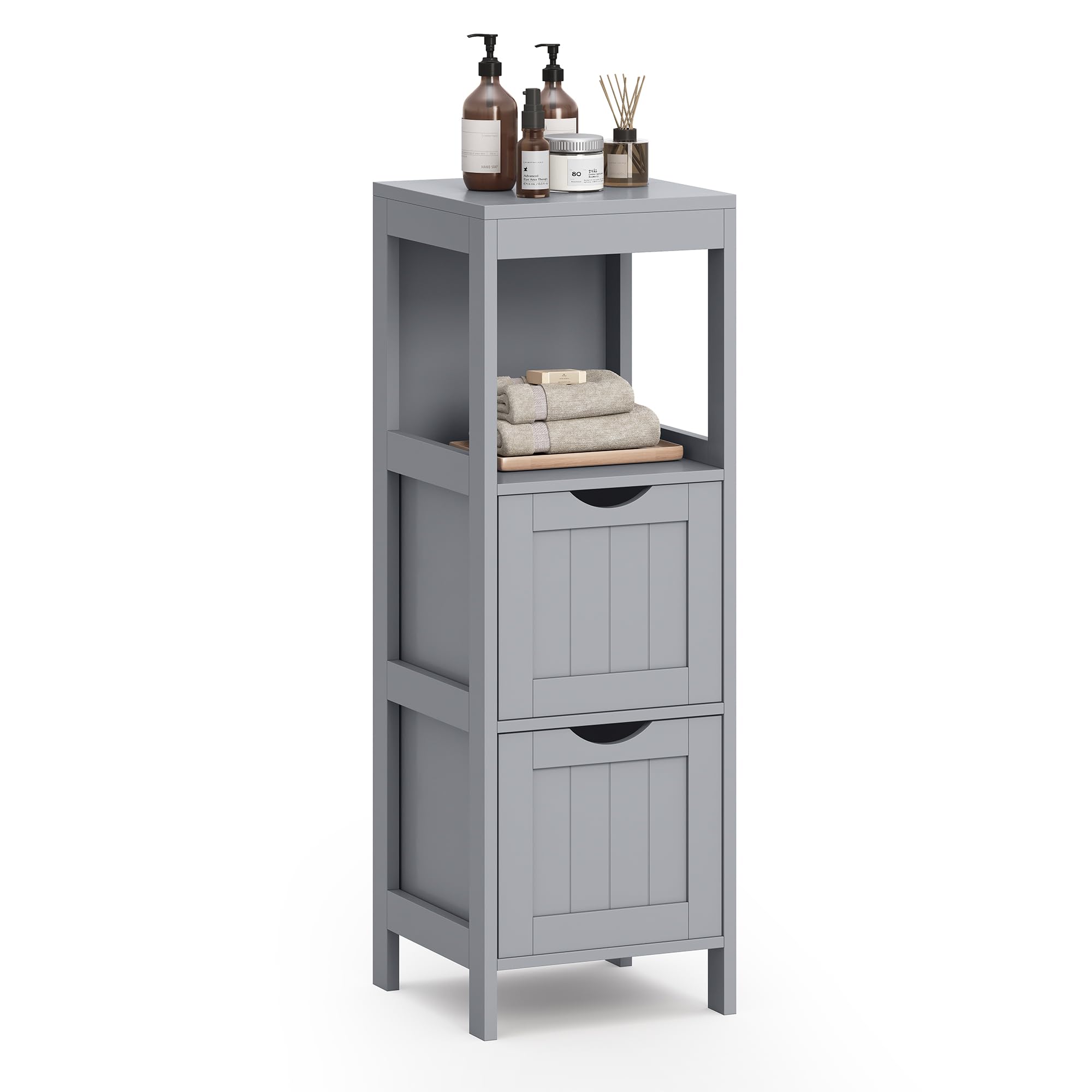 VASAGLE Bathroom Floor Cabinet, Bathroom Storage Organizer Rack Stand, Multifunctional Corner Unit, 2 Drawers, 35 Inches in Heig