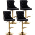 Riknuxi Swivel Bar Stools Set of 4, Counter Height Bar Stools with Button & Nailheads Trim, Gold Velvet Barstools for Kitchen Is