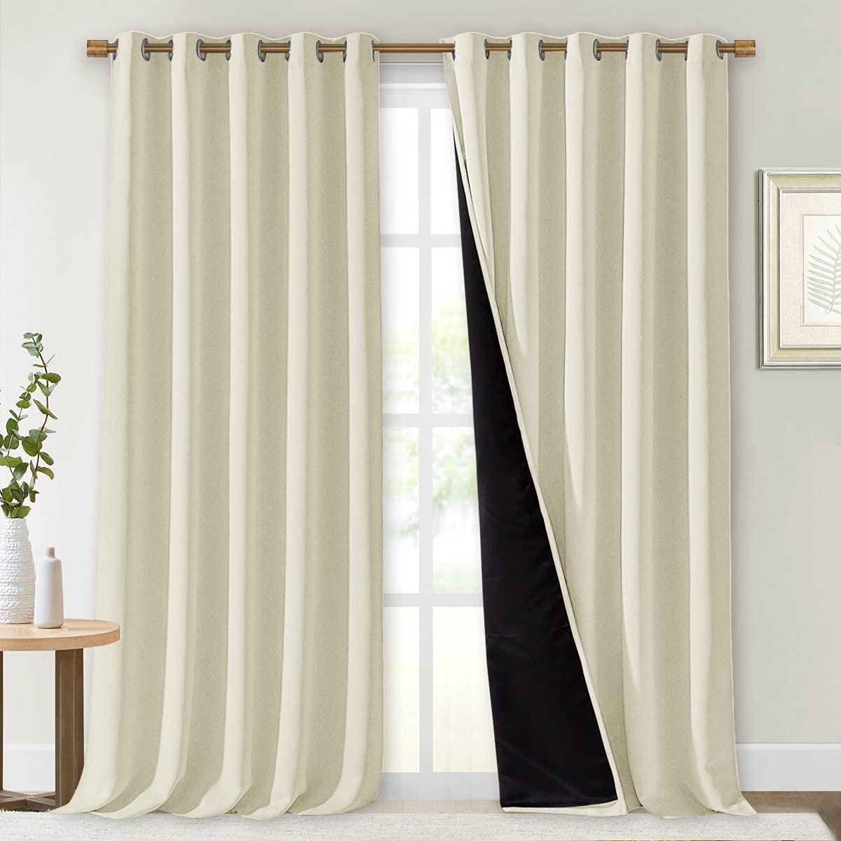 NICETOWN Living Room Completely Shaded Draperies, Privacy Protection & Noise Reducing Ring Top Drapes, Black Lined Insulated Win