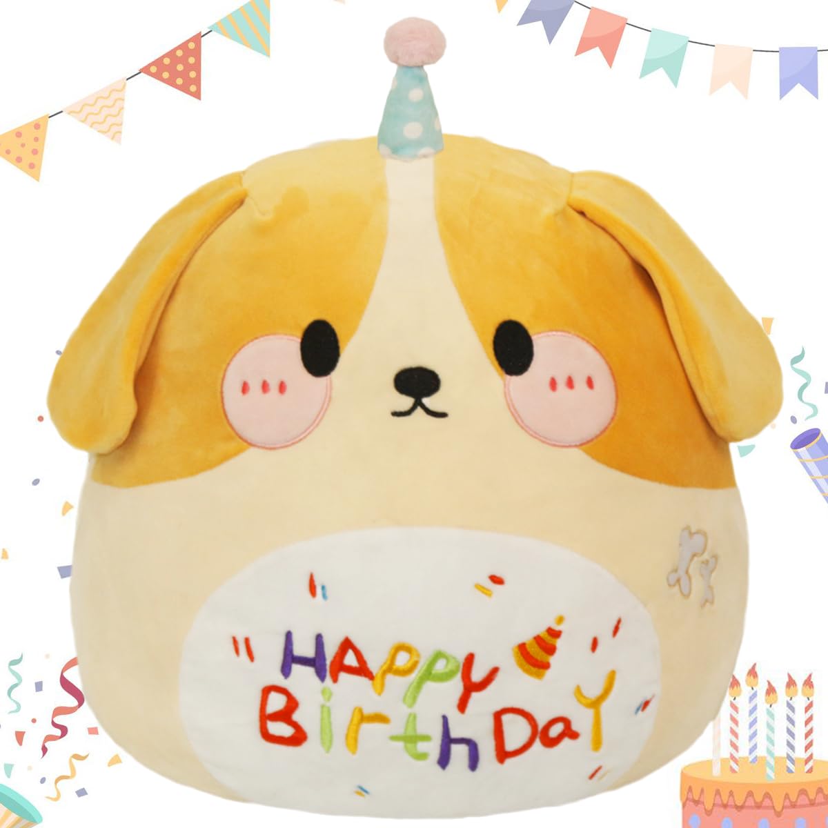 ARELUX Jumbo 18in Cute Dog Cuddle Plush Soft Stuffed Animal Large Birthday Pillow Kids Huggable Puppy Plushie Toy Big Size Happy