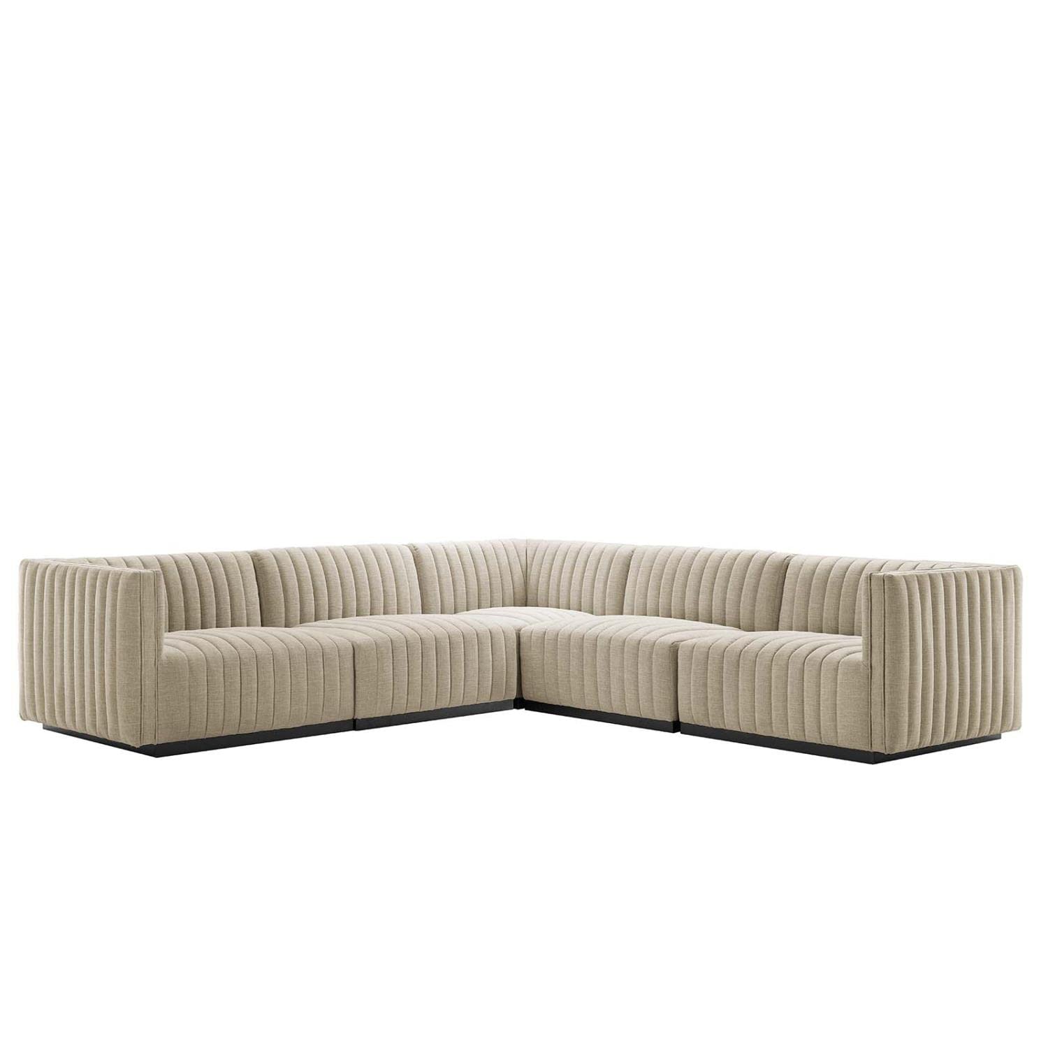 Modway Conjure 5Pcs L-Shaped Channel Tufted Fabric Sectional in Black/Beige