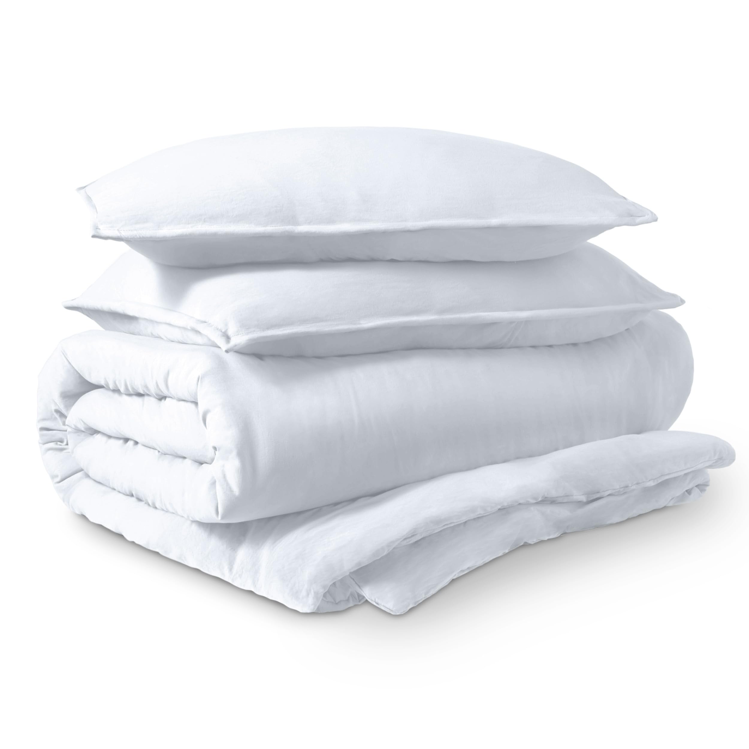 Bare Home Ultra Soft Washed Microfiber Oversized King Duvet Cover with Zipper and Securing Ties and 2 King Pillow Shams, Linen-L