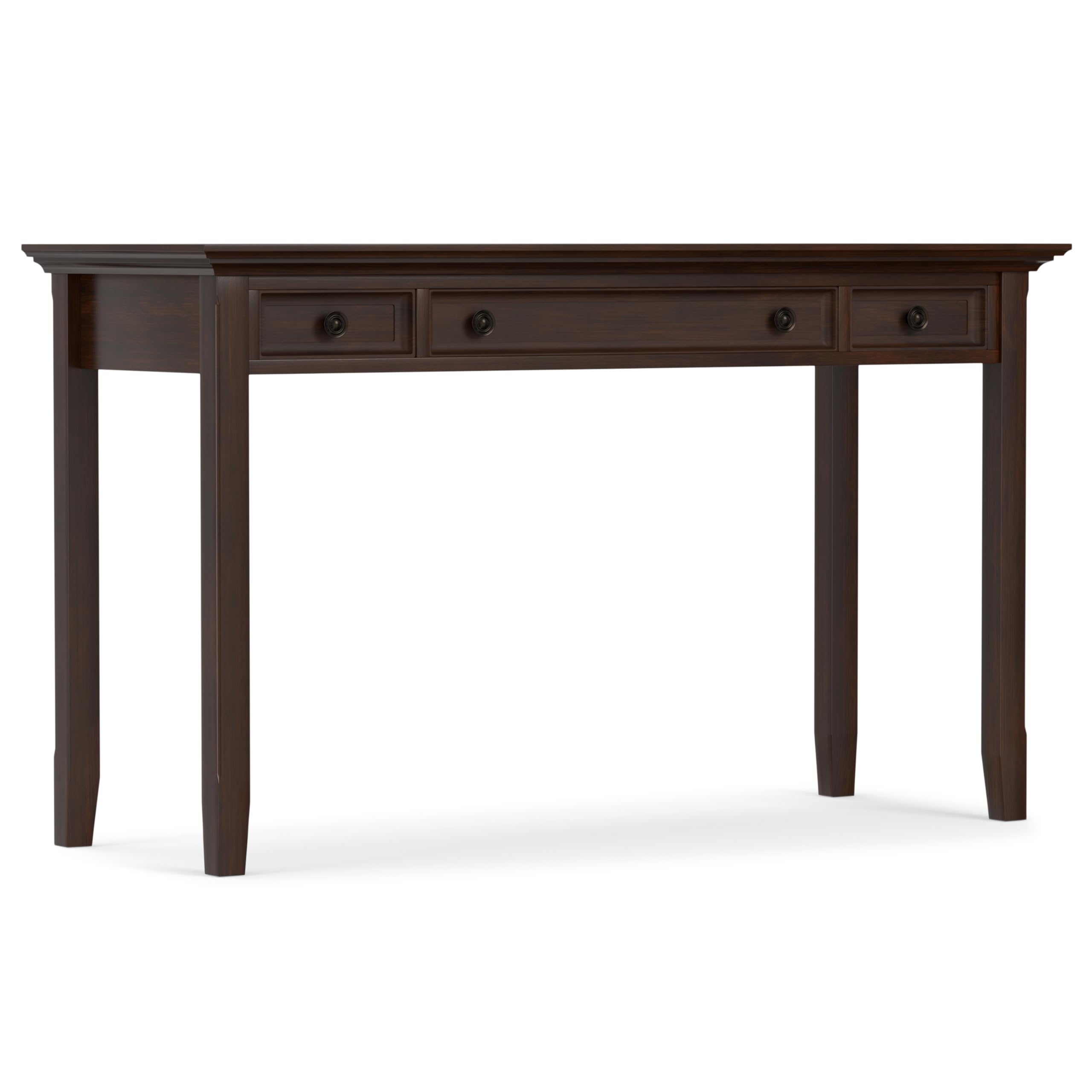 SIMPLIHOME Amherst Desk - 54-Inch Wide Solid Wood Writing Desk in Russet Brown, Transitional Home Office Computer Table for Work