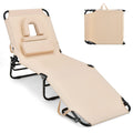 GYMAX Tanning Chair, 350lbs Beach Lounge Chair with Face Hole, Washable Pillow & Carry Strap, Adjustable Folding Chaise Lounge, 