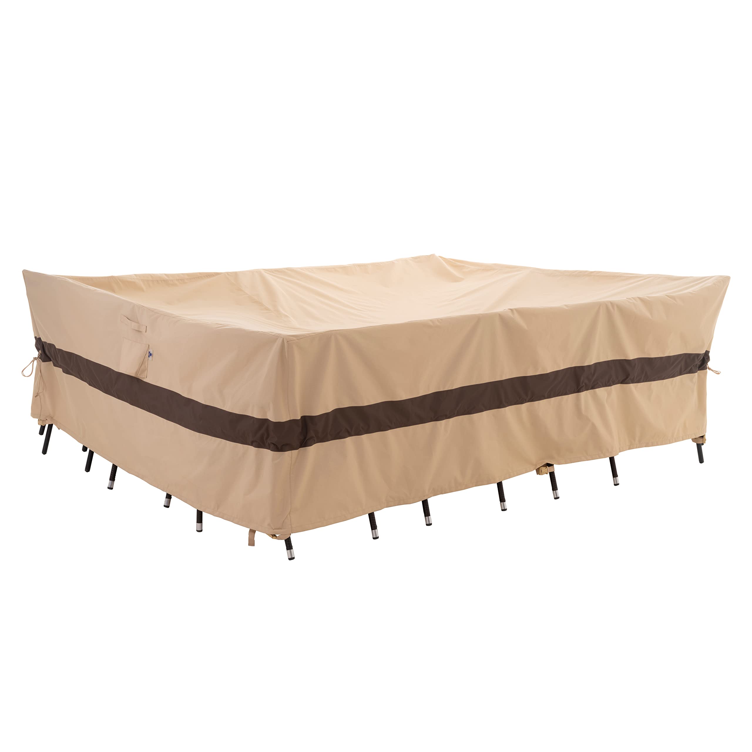 WJ-X3 Rectangular Beige & Coffee Patio Table Cover, 102W x 78D x 31H Inches - Heavy Duty, Waterproof, Wind-Resistant, Anti-Fade 