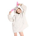 Deserthome Wearable Blanket Hoodie for Kids 4-12YR Oversized Animal Hooded Blanket Super Soft Comfortable Warm Flannel Grey Rabb