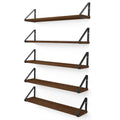 Wallniture Ponza Floating Shelves for Wall, 24 Floating Bookshelf, Wood Wall Shelves for Bedroom Decor, Walnut, Set of 5