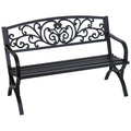 FDW Outdoor 50 Inches Garden Bench, Slatted Seat Armrests Floral Design Backres and Arch Legs, Perfect for Park, Yard, Porch, La