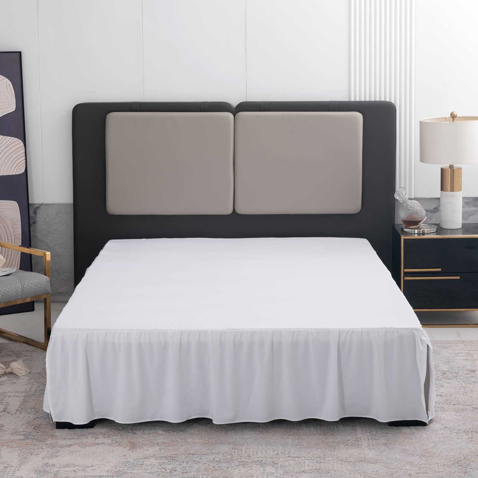 White Bed Skirt Queen Size Ruffled Bed Skirt with Split Corners, Queen Bed Skirt 16 Inch Drop, TSUTOMI Queen Size Bed Skirt Whit