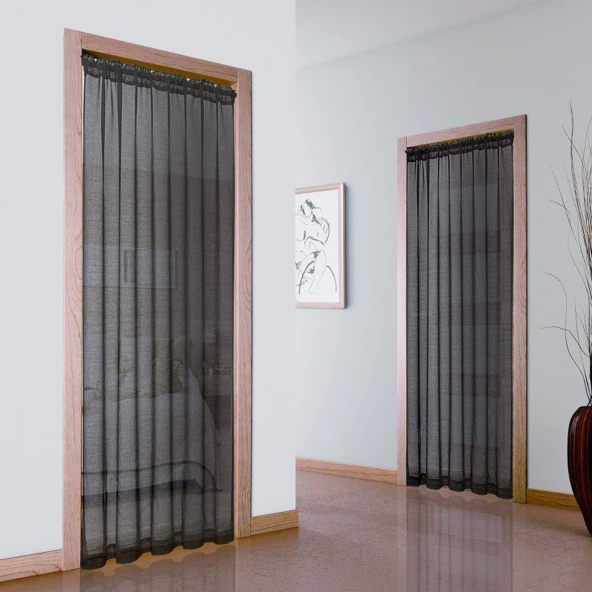 XTMYI Sheer Door Curtains for Doorway,80 in Length,50% Semi Privacy,Airy Lightweight Temporary Room Divider,Window Curtains for 