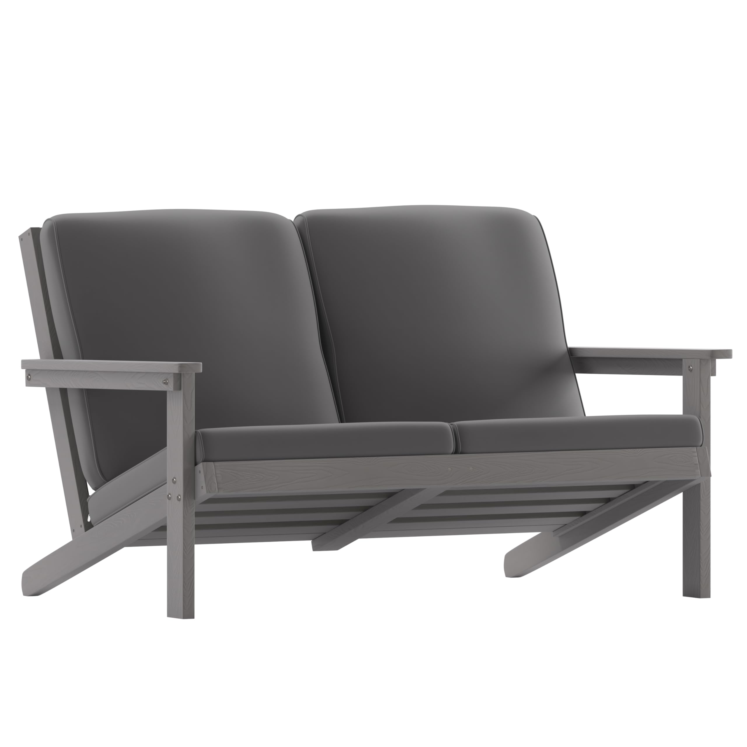 Flash Furniture Charlestown Adirondack Style Deep Seat Patio Loveseat with Cushions - Gray Poly Resin Frame - Gray All-Weather C