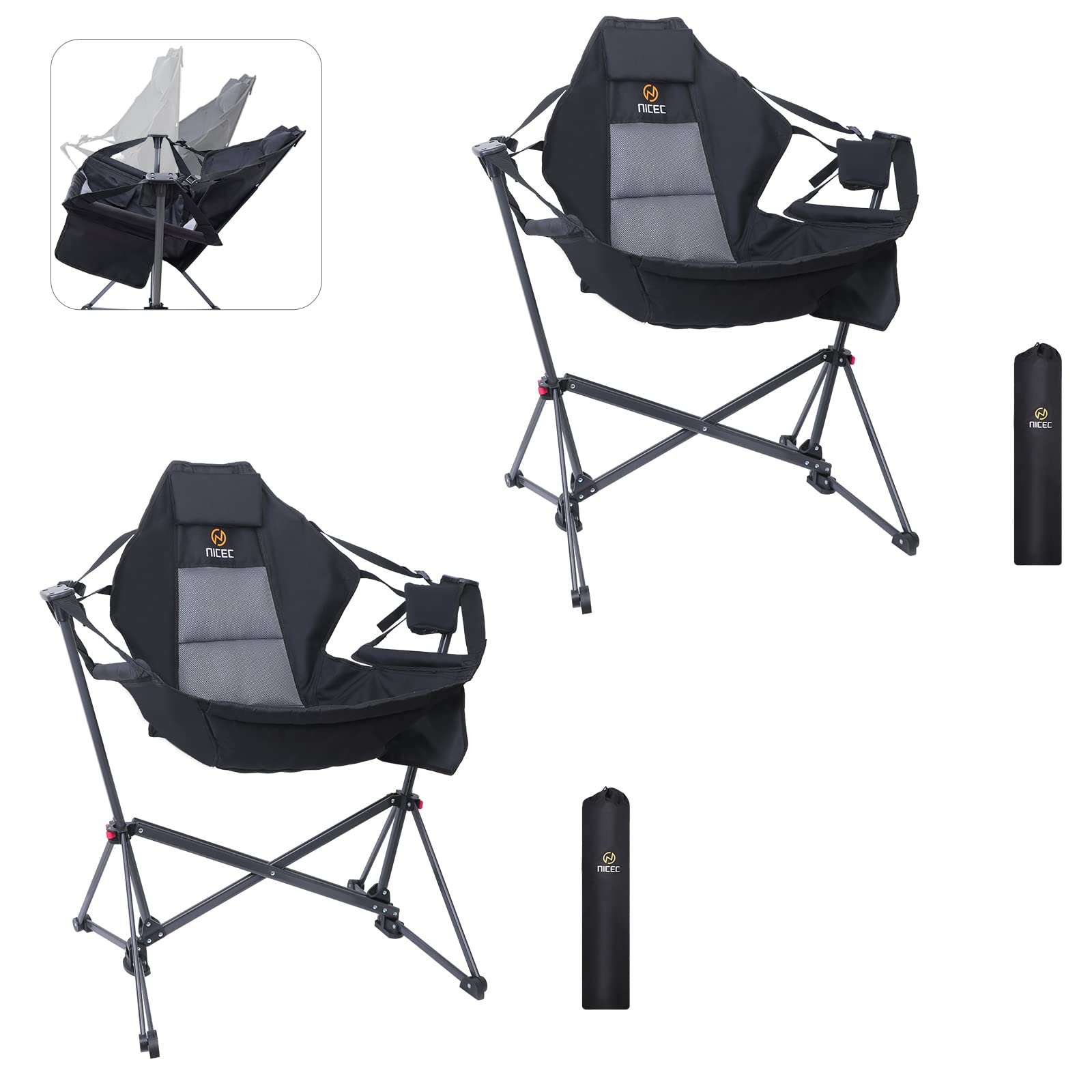 Nice C Hammock Camping Chair, Camping Chair Rocker, Swinging Chair, High Back with Stand, Cup Holder, Side Pocket, Heavy Duty (2