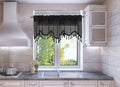 Solid Faux Silk Swag Waterfall Cascade Ascot Window Curtain Valance w/Tassels Trim 55  x18  Wave (1, Black)