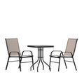 Flash Furniture Brazos 3 Piece Outdoor Patio Dining Set - 2 Brown Flex Comfort Stack Chairs - 23.5 Square Tempered Glass Patio T