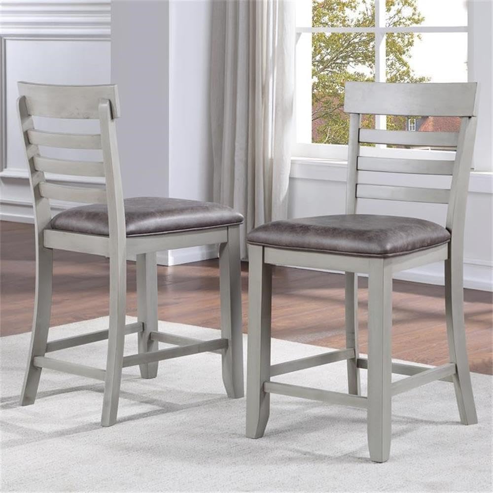 Steve Silver Co Hyland Counter Chair, Upholstered Vegan Leather, 24-Inch Seat Height, Dining Room, Kitchen, 19.5x22.5x42, Grey