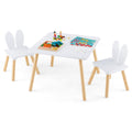 Costzon Kids Table and Chair Set, 3 Pieces Wooden Activity Play Table & 2 Cute Rabbit, Solid Wood Legs, Space-Saving Toddler Fur