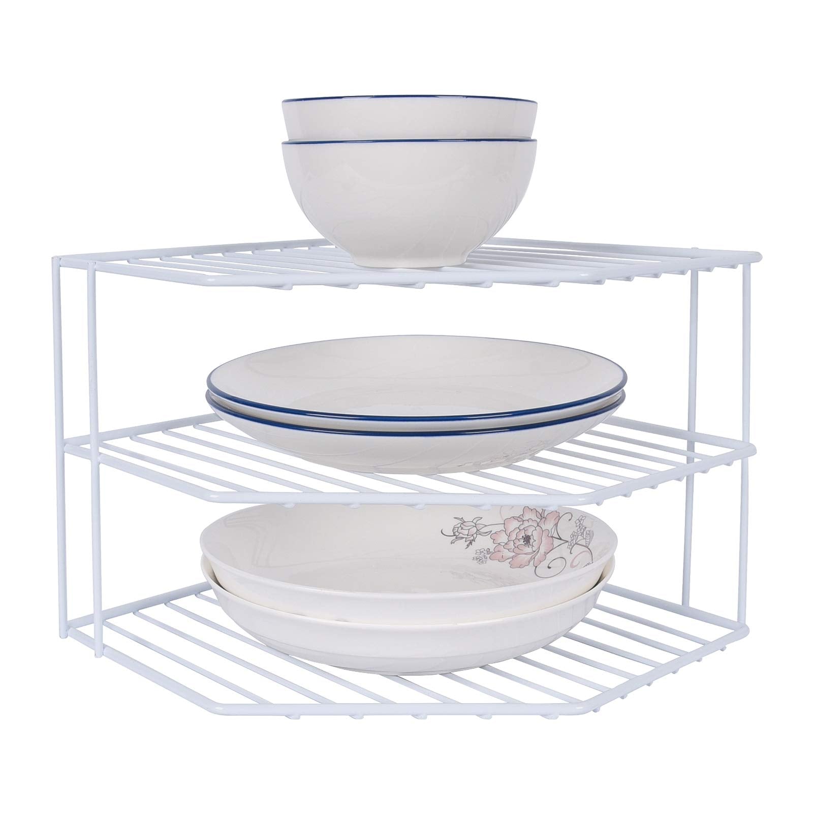 3-Tier Corner Shelf Counter and Cabinet Organizer - Steel Metal Wire - Rust Resistant - Plates, Dishes, Cabinet & Pantry Organiz