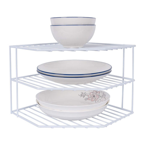 3-Tier Corner Shelf Counter and Cabinet Organizer - Steel Metal Wire - Rust Resistant - Plates, Dishes, Cabinet & Pantry Organiz