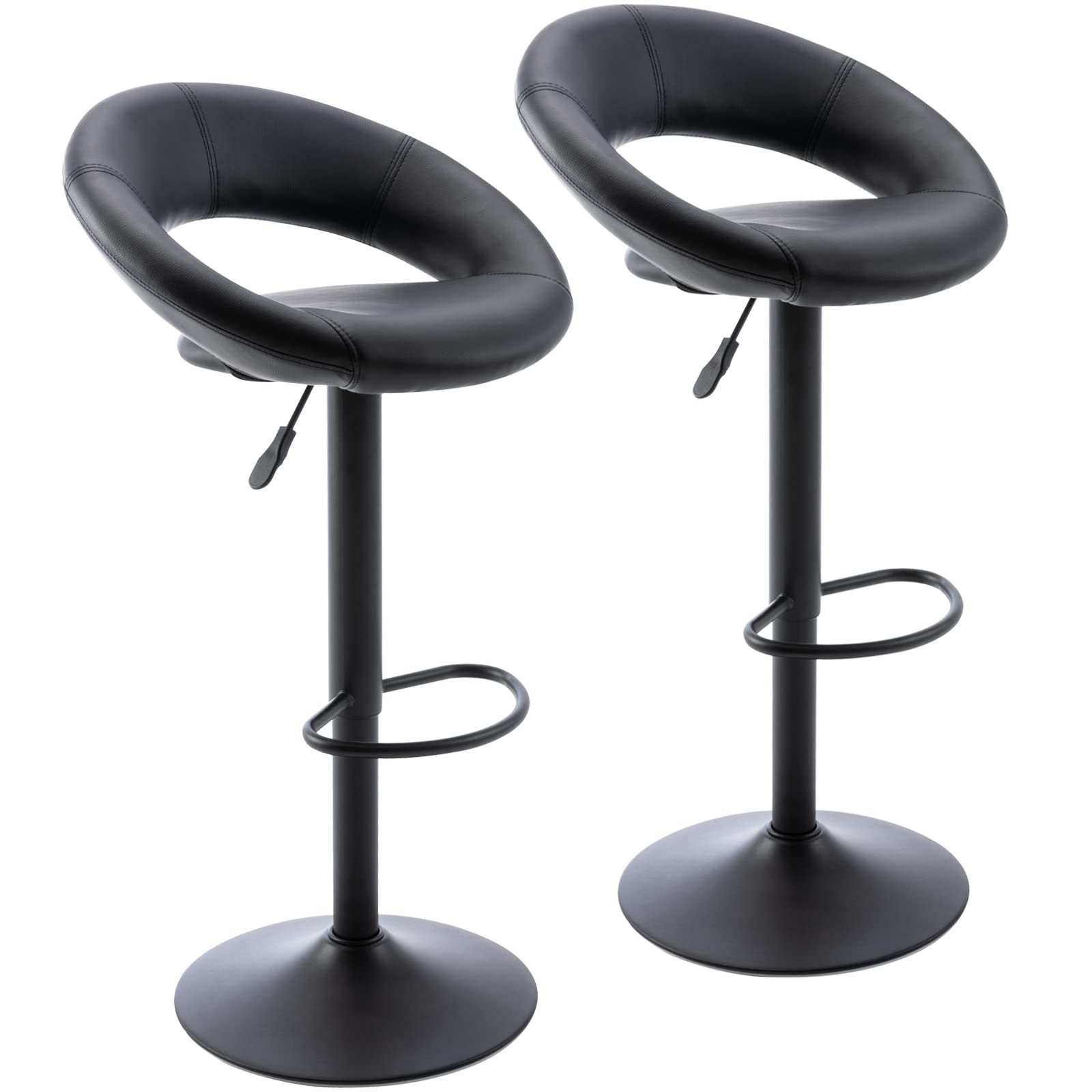 Vogue Furniture Direct Adjustable Bar Stools, Modern Cute PU Leather Swivel Barstools with Hollow Back, Airlift Counter Height B