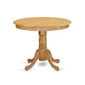 East West Furniture AMAB3-OAK-04 3 Piece Dining Set Contains a Round Kitchen Table with Pedestal and 2 Light Tan Linen Fabric Pa