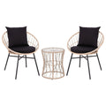 Flash Furniture Devon 3-Piece Indoor/Outdoor Bistro Set - Tan Finish Rattan Rope Papasan Style Chairs and Glass Top Side Table -