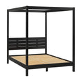Walker Edison Ayla Boho Slatted Headboard Queen Bedframe with Canopy, Queen Size, Black